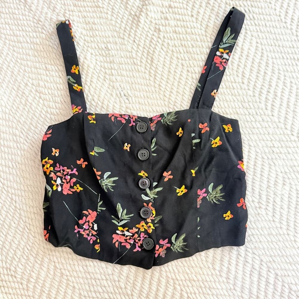 New Olivaceous floral corset tank crop top Small black multi biker edgy coquette